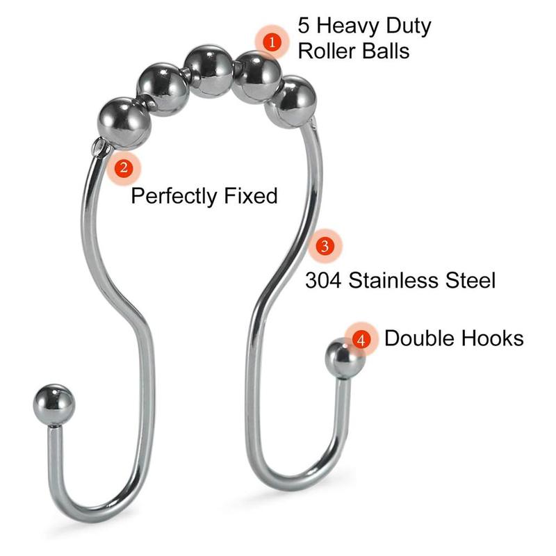 Bathroom Curtain Hook, 12pcs set Stainless Steel Anti-rust Shower Curtain Hook, Summer Essentials, Bathroom Accessories