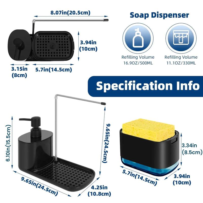 5-in-1 Soap Dispenser Set, 1 Set Including Sponge Holder & Towel Rack & Hand Soap Bottle & Dish Soap Box, Bathroom Supplies