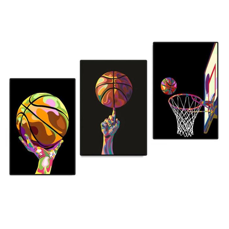 Basketball Themed Canvas Painting without Frame, 3 Counts set Modern Sports Themed Wall Art Painting, Wall Art Decor for Home Living Room Bedroom Office School