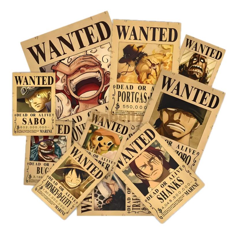 One Piece Wanted Posters - 42 Characters Collectible Prints - Straw Hat Pirates Crew Luffy, Zoro, Nami, Sanji, Robin - 15.75in×11.22in Unframed Retro Style Home Decor Gift Wall Art