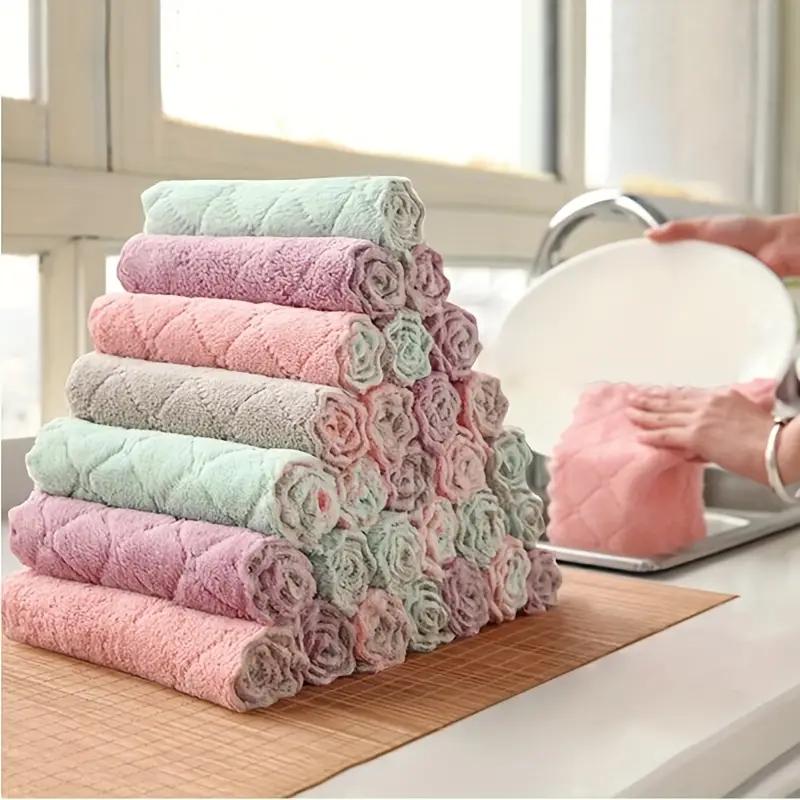 10PCS Super Absorbent Stain-Fighting Kitchen Rags Cooking Bench Cleaning Rag Soft And Absorbent Dishcloth Fleece Microfiber