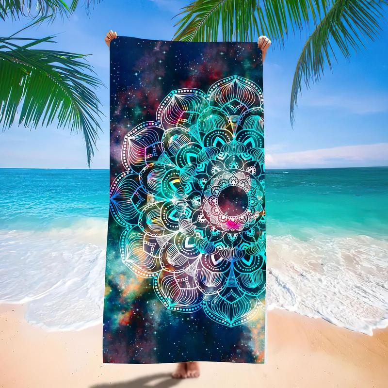 Colorful Mandala Print Beach Towel, Beach Blanket, Mat, Reusable Soft Absorbent Towel, Bath Towel for Home Beach Vacation, Travel Essentials, Vacation Accessories, Gifts