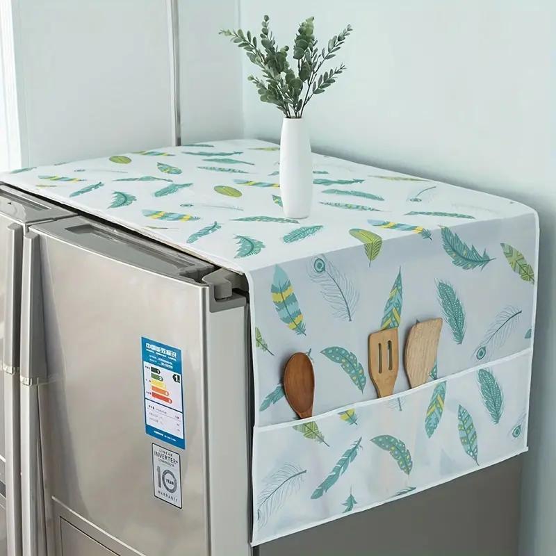 Random Color Cartoon Print Refrigerator Dust Cover, Simple Multi-functional Refrigerator Dust Cover with Side Pocket, Waterproof Refrigerator Cover Cloth, Home Care Supplies