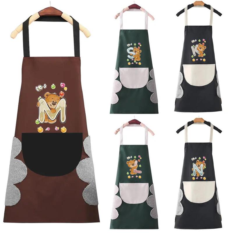 Letter & Bear Pattern Apron, 1 Count Cute Bear Pattern Apron with Pocket, Fashion Cooking Apron for Restaurant Work, Lightweight and Durable for Men and Women