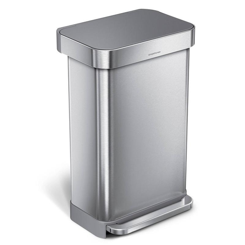 simplehuman 45L Stainless Steel Step Trash Can with Plastic Pedal & Lid