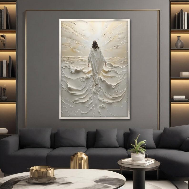 Jesus Walking on Water Poster, Spiritual Wall Decor, Divine Light Modern Art, Ready to Hang Artwork, Christian Gift B2OMD Decoration