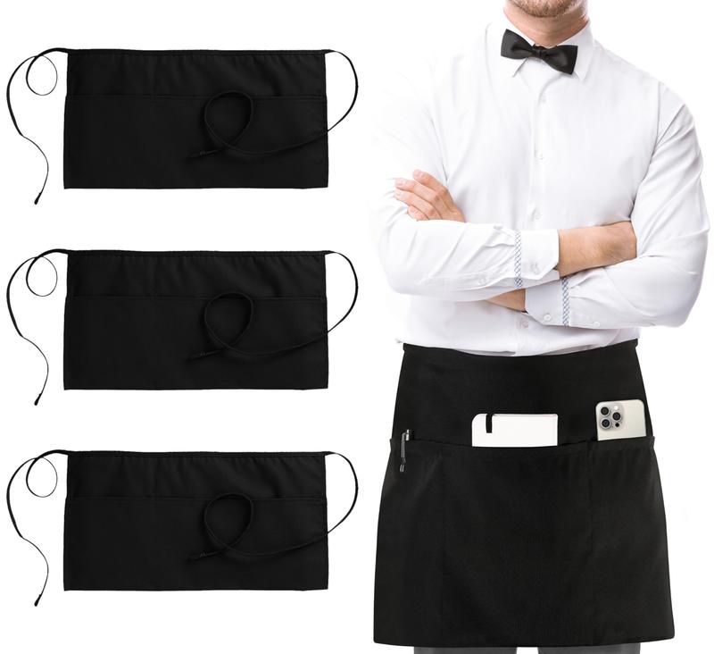 4 Pack Server Apron with 3 Pockets, Waist Apron for Waiter Waitress, 12 Inches