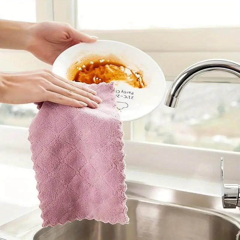 10PCS Super Absorbent Stain-Fighting Kitchen Rags Cooking Bench Cleaning Rag Soft And Absorbent Dishcloth Fleece Microfiber