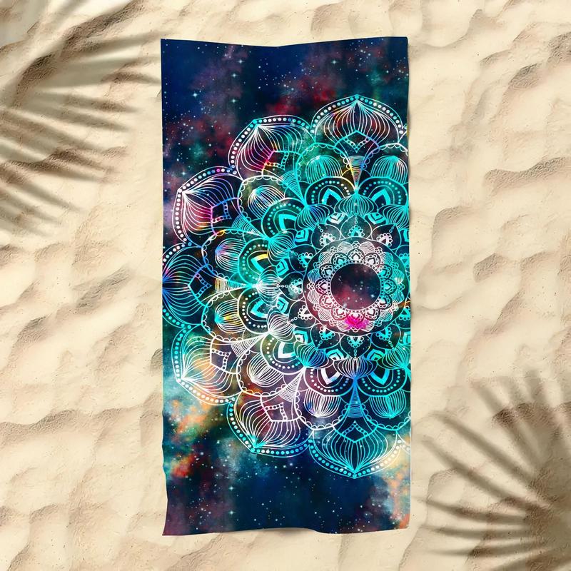 Colorful Mandala Print Beach Towel, Beach Blanket, Mat, Reusable Soft Absorbent Towel, Bath Towel for Home Beach Vacation, Travel Essentials, Vacation Accessories, Gifts