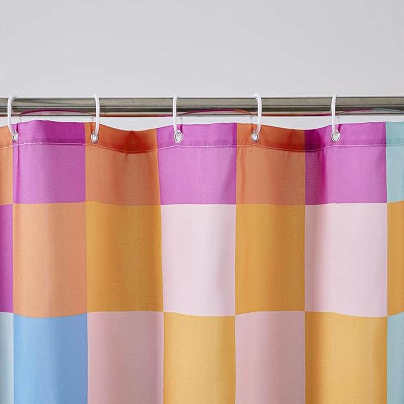 Colorful Geometric Pattern Shower Curtain, 1 Count Exquisite Lovely Waterproof Shower Curtain with 12pcs Hooks, Shower Room Decor for Home Bathroom Hotel Salon Dormitory