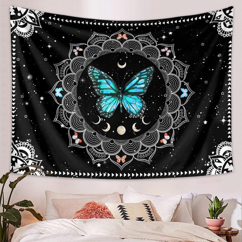 Festival Ornaments, Mandala Flower & Butterfly Pattern Tapestry, Aesthetic Hanging Tapestry, Bedroom Accessories, Wall Art Decoration for Home Dorm Decor