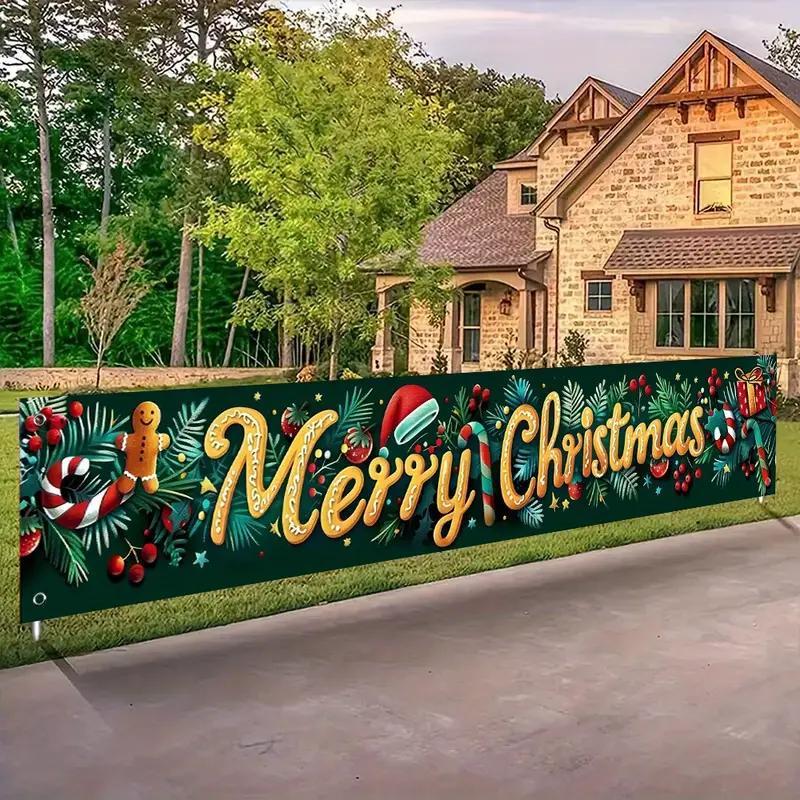 Merry Christmas Banner, 1 Count Outdoor Christmas Banner, Garden Decoration Banner, Festive & Party Supplies, Home Decor, Party Supplies