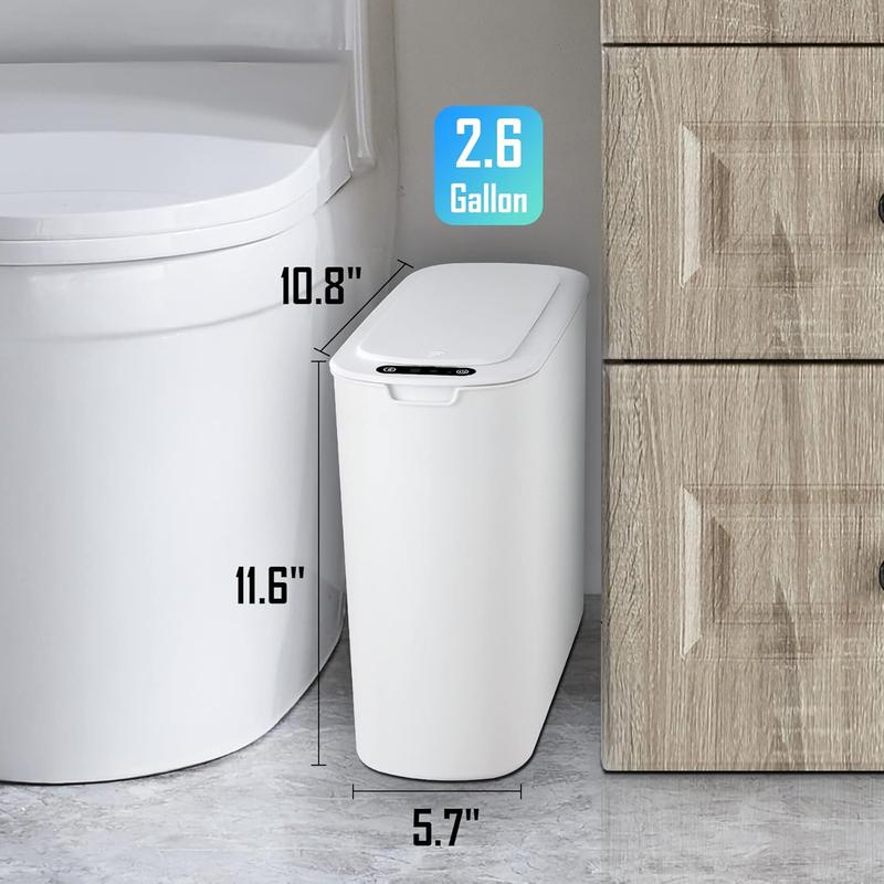 Cesun Automatic Motion Sensor Bathroom Trash Can with Lid, 2.6 Gallon Touchless Trash Bin, Smart Plastic Slim Garbage Can Small White Wastebasket for Toilet, Office, rv, Bedroom, Living Room