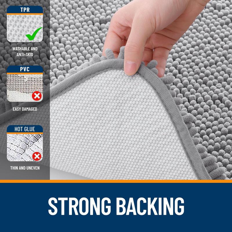 Bathroom Rugs 30x20, Extra Soft Absorbent Chenille Bath Rugs, Rubber Backing Quick Dry, Machine Washable Bath Mats for Bathroom Floor, Tub and Shower, Home Decor Accessories, Grey