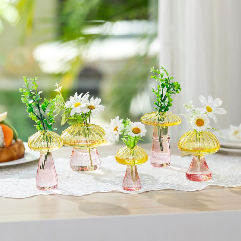 Mushroom Glass Vase, Set of 5 Colored Plant Propagation Station, Mini Terrarium for Plants, Unique Small Glass Vase for Flowers, Cute Hydroponic Indoor Planters Gifts for Women Room Decor for Christmas