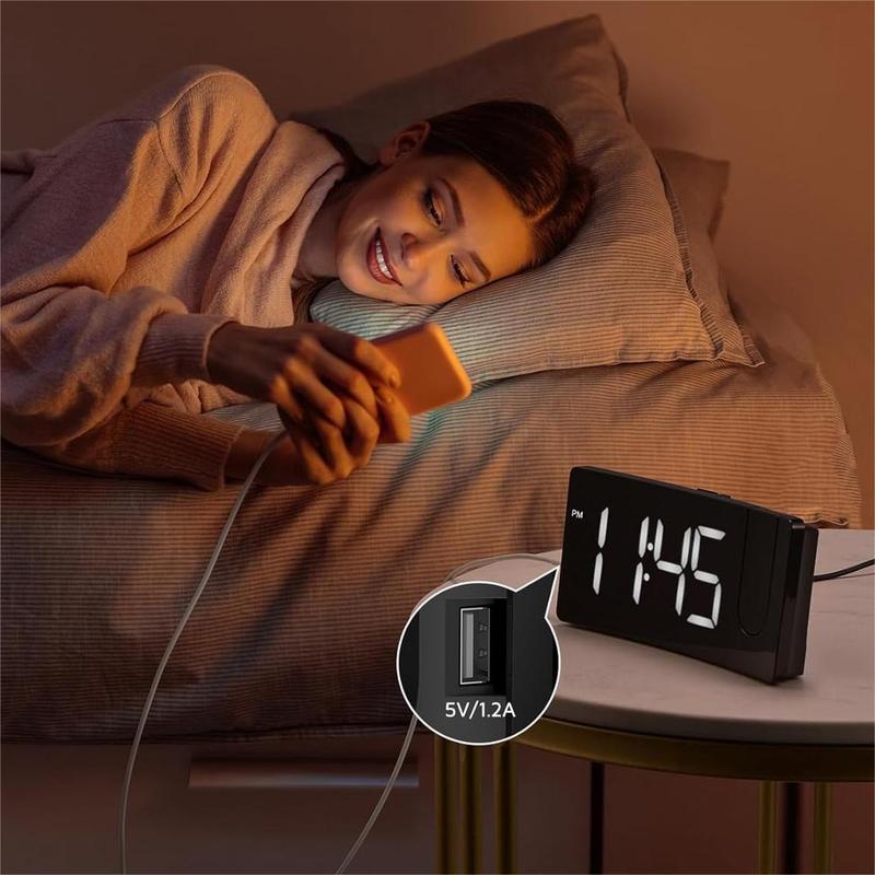 Projection Alarm Clock, Digital Clock with 180° Rotatable Projector, 3-Level Brightness Dimmer, Clear LED Display, USB Charger, Progressive Volume, 9mins Snooze,12 24H, Digital Alarm Clock for Bedroom Decor Gift Wall Adjustable