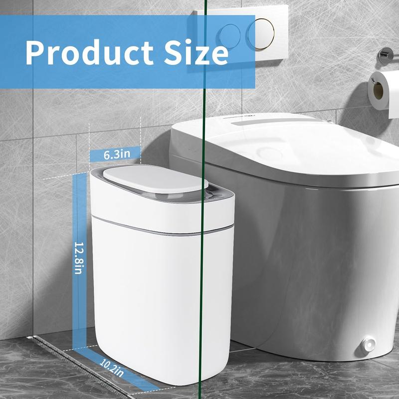 Trash Can with Lid Automatic Garbage Can, 3.5 Gallon Slim Small White Plastic  Trash Bin, Narrow Motion Sensor for Bedroom, Bathroom, Toilet Office4*AA