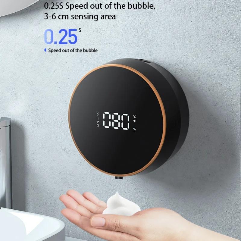 Wall Mounted Automatic Sensor Soap Dispenser, Automatic Soap Device, Foam Charging Smart Sensor Hand Wash Dispenser with Temperature Digital Display for RV, Home