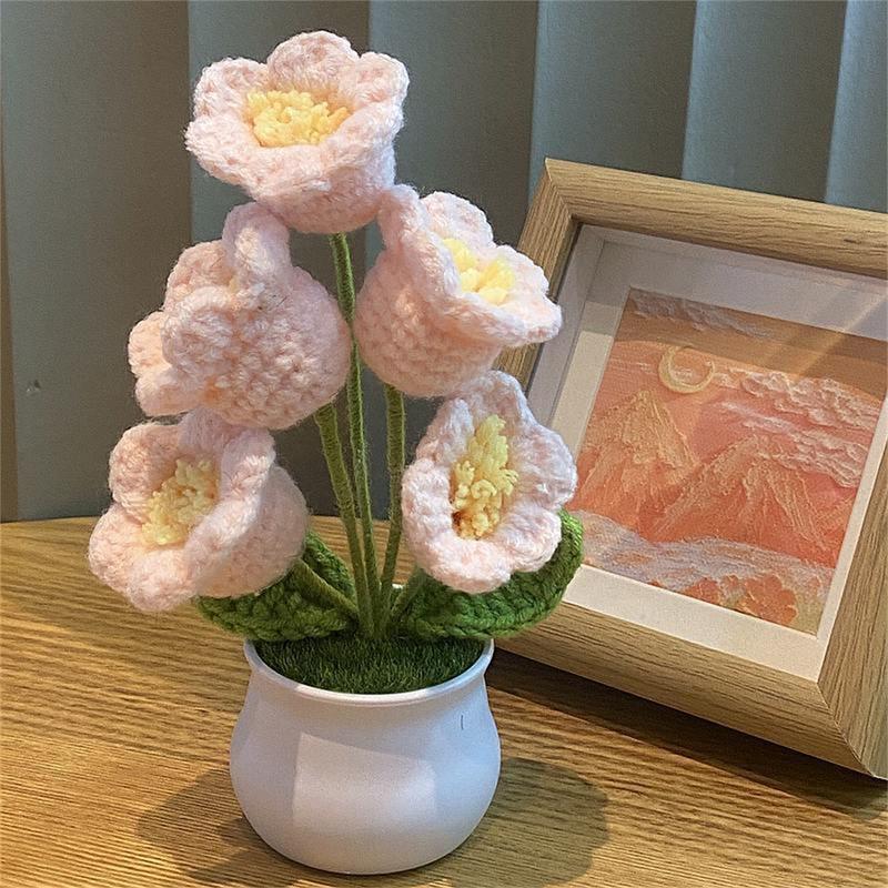 Artificial Flower Crochet, Handmade Woven Potted Home Decoration Knitted Simulation Flower, Yarn Crochet Flower Bouquet Gift