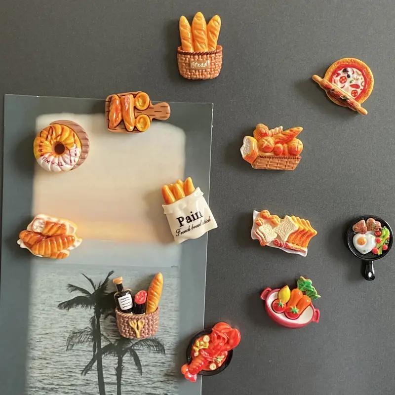 Charming Baguette, Toast and Tart Models - 12pcs Cute Miniature Food Models with Humorous Decorations, Fridge Magnets for Kitchen