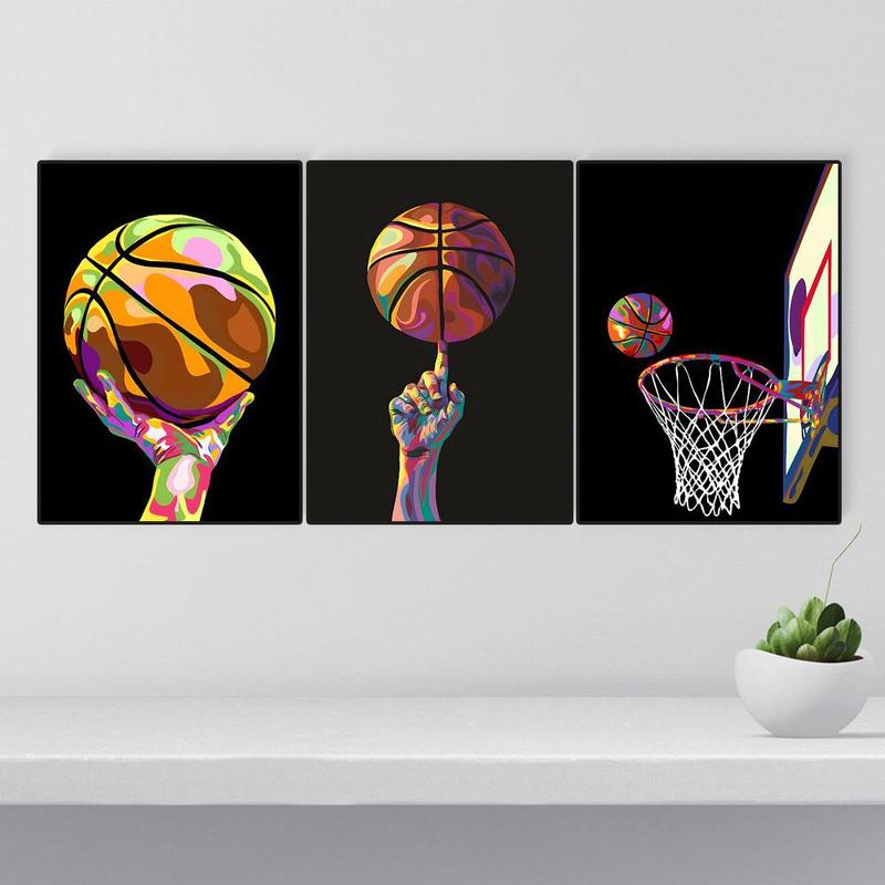 Basketball Themed Canvas Painting without Frame, 3 Counts set Modern Sports Themed Wall Art Painting, Wall Art Decor for Home Living Room Bedroom Office School