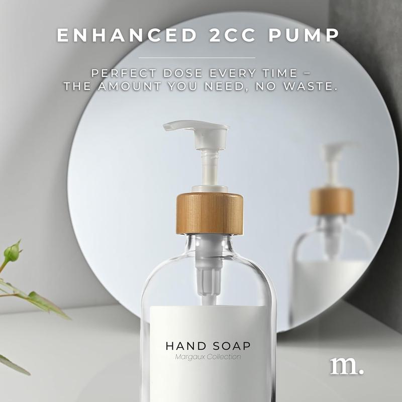 Kitchen Soap Dispenser Set - Glass Soap Dispenser with Pump - Clear  White Pump 16.9 fl oz - Bathroom Soap Dispenser Set of 2 - Soap and Lotion Dispenser Set with Tray