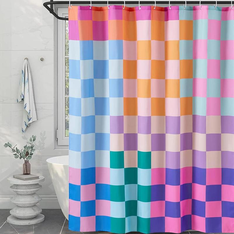 Colorful Geometric Pattern Shower Curtain, 1 Count Exquisite Lovely Waterproof Shower Curtain with 12pcs Hooks, Shower Room Decor for Home Bathroom Hotel Salon Dormitory