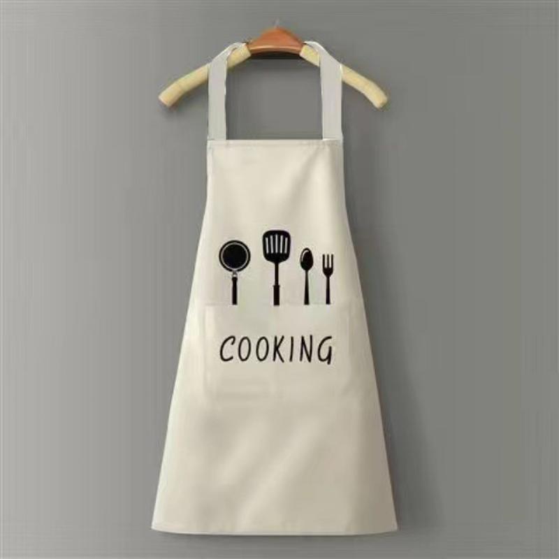 Cooking Utensils Pattern Apron, Waterproof & Oil-proof Cooking Apron with Pocket, Kitchen Household Cooking Apron