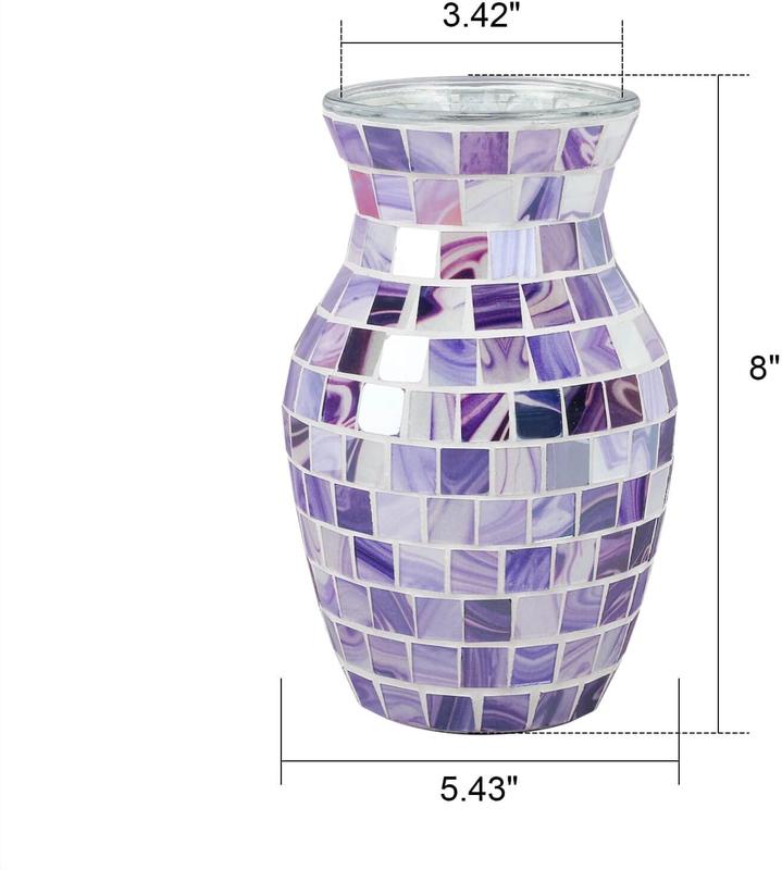 Purple Vase for Flower, Lavender Mosaic Glass Vases for Dried , Handmade Modern vases for Home Decor, Decorative Vase for Living Room, Kitchen, Wedding