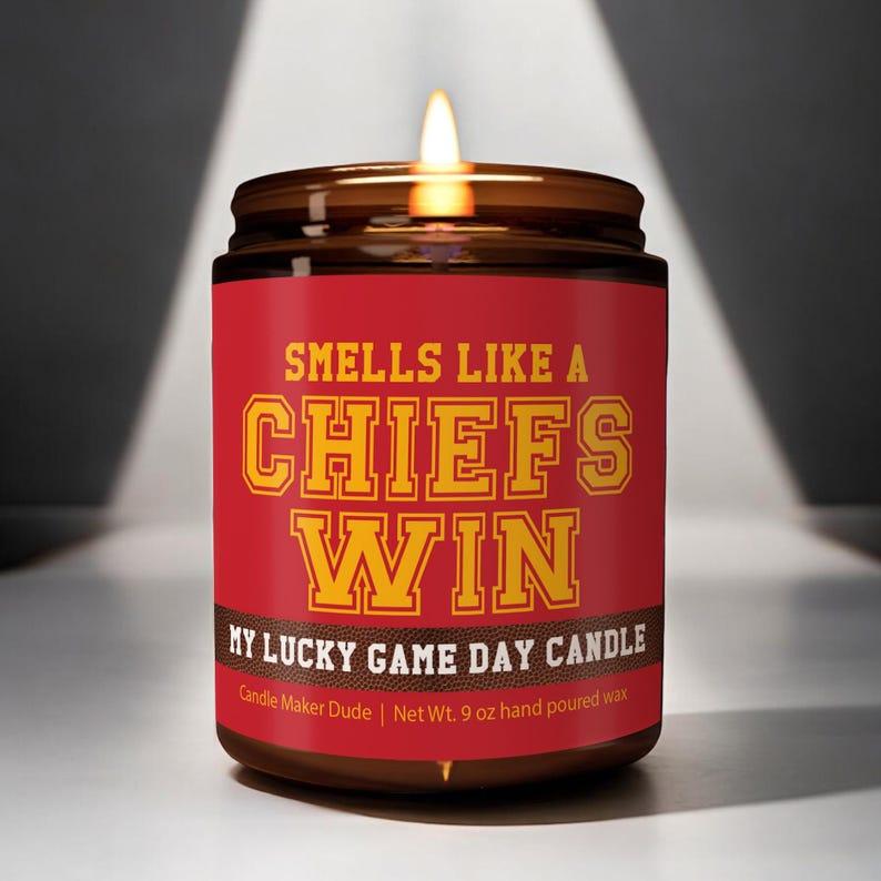 Smells Like a Chiefs Win Candle, Chiefs Kansas City Candle, Game Day Decor, Funny Chiefs Fan Gift, Lucky Chiefs Candle Unique