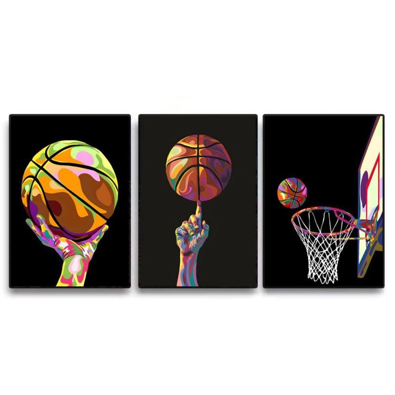 Basketball Themed Canvas Painting without Frame, 3 Counts set Modern Sports Themed Wall Art Painting, Wall Art Decor for Home Living Room Bedroom Office School