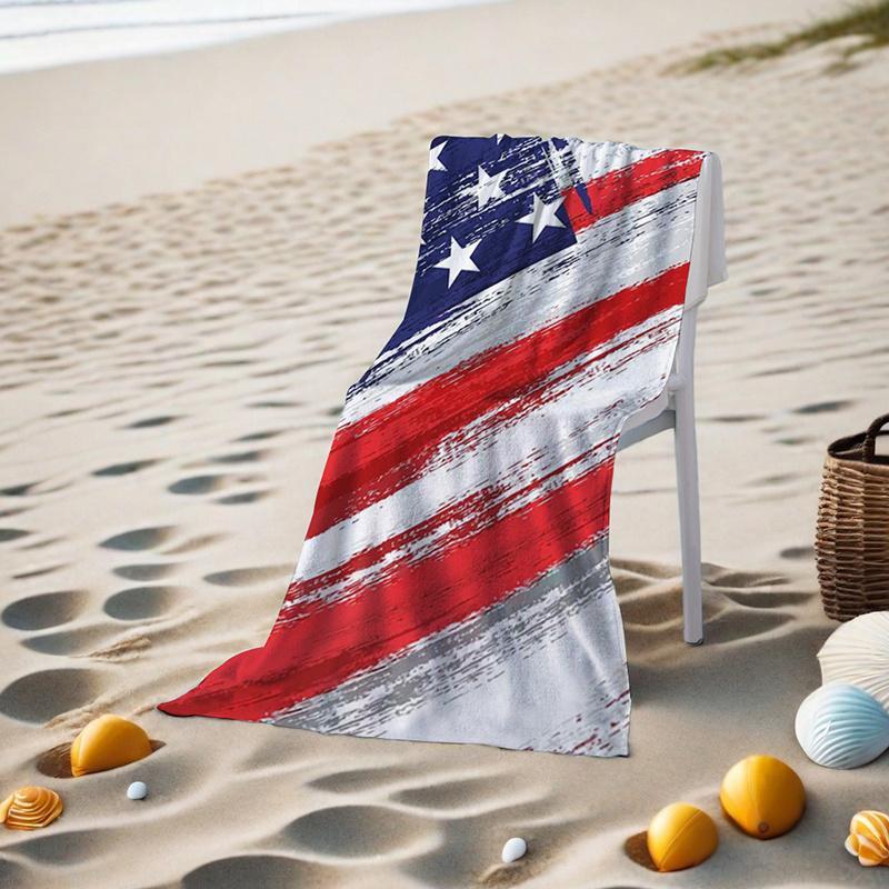 Star & Striped Pattern Beach Towel, 1 Count Water Absorbent Swimming Towel, Comfortable Beach Towel, Beach Blanket, Mat, Fashionable Swimming Pool Towel, Gifts