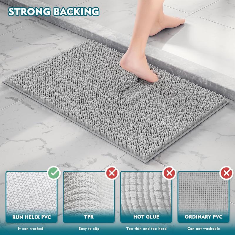 Bathroom Rugs Set 3 Pieces Extra Soft and Absorbent Shaggy Bath Rugs, Chenille Bathroom Mats, Non-Slip Plush Carpet Runner, Bathroom Set with Toilet Rugs, Perfect Bath Mats for Bathroom Tub, Shower