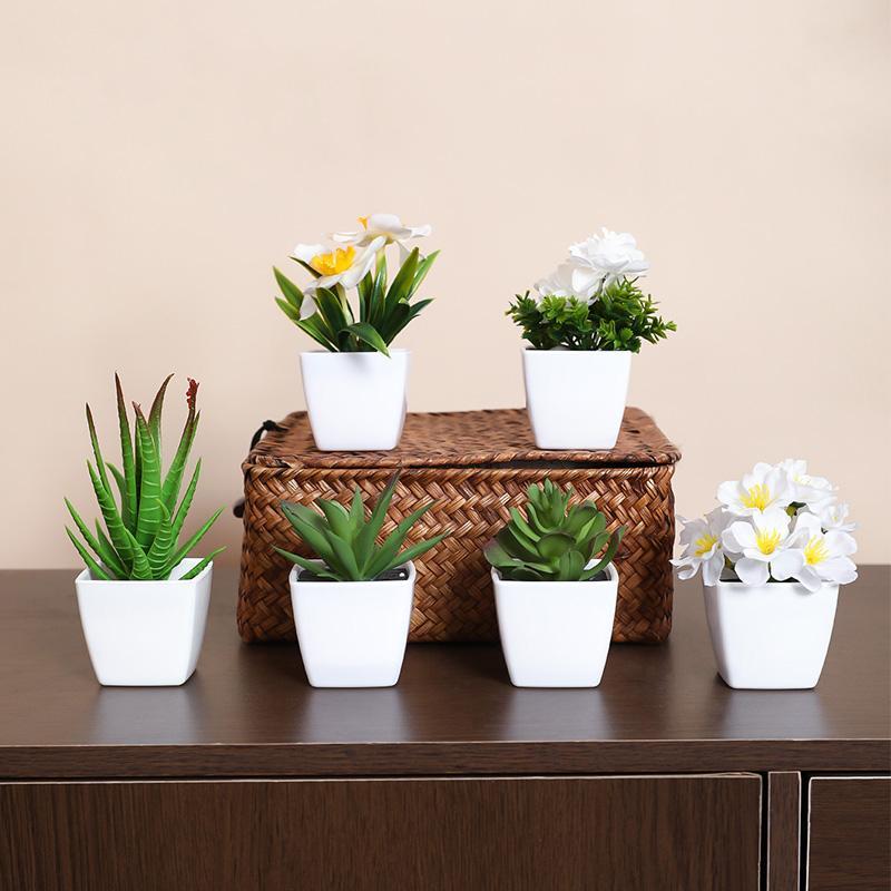 Artificial Potted Plant, 6 Counts Mini Fake Potted Succulent, Decorative Plant for Home Living Room Bedroom Dining Room