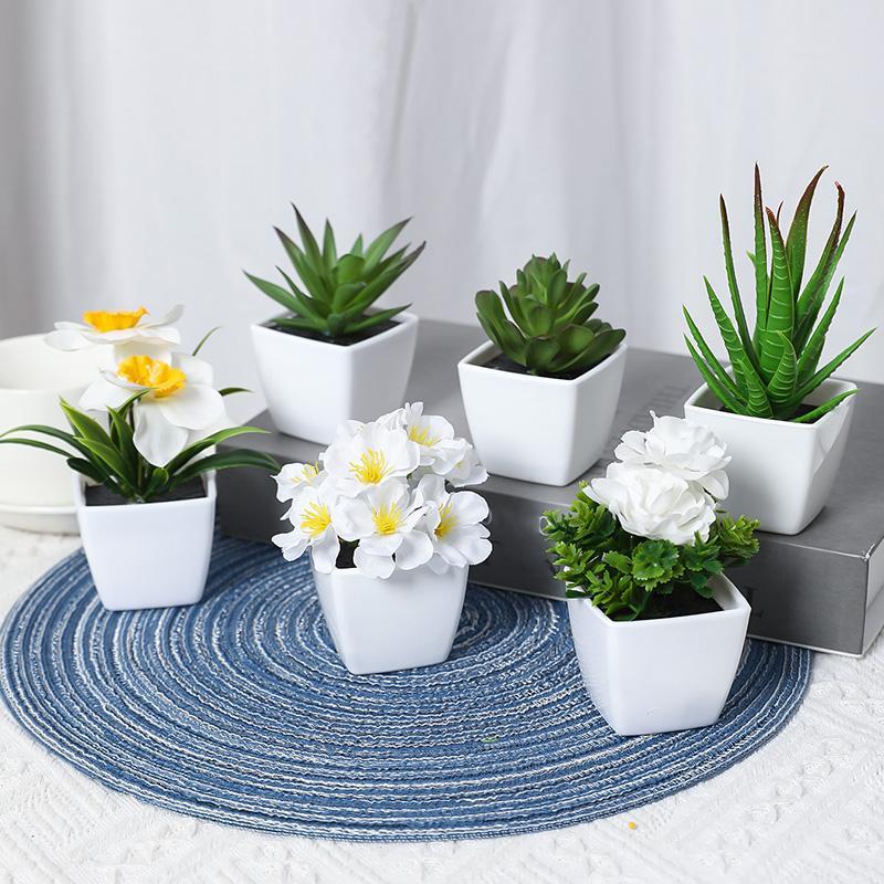 Artificial Potted Plant, 6 Counts Mini Fake Potted Succulent, Decorative Plant for Home Living Room Bedroom Dining Room