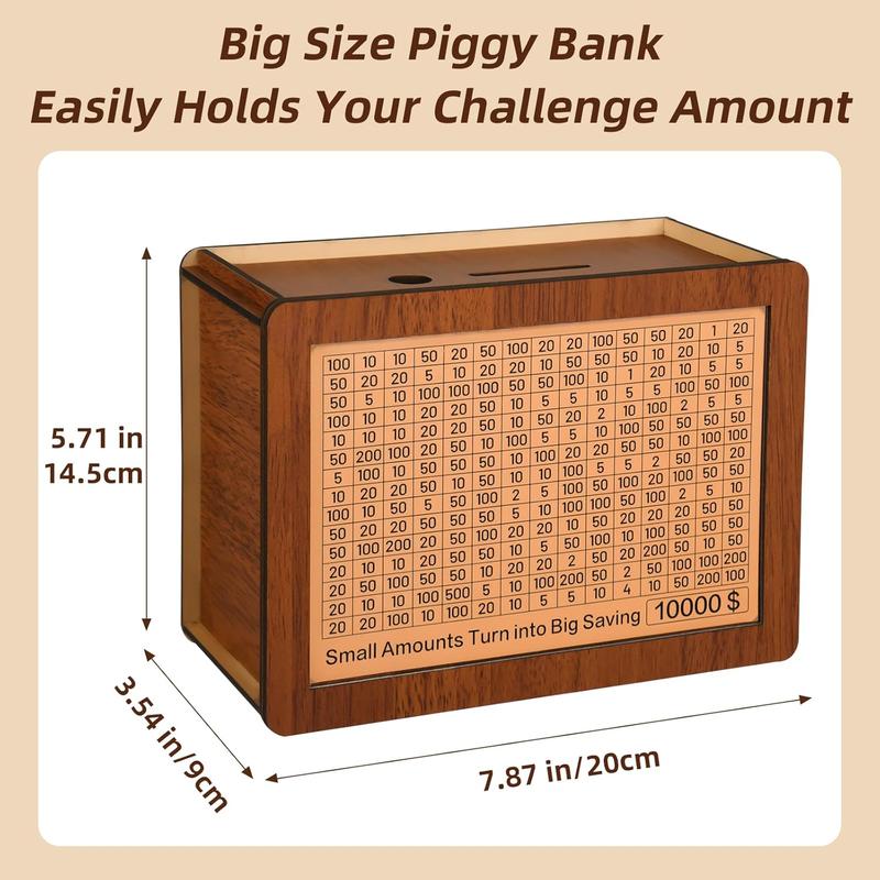 10000 Kakeibo Wooden Money Saving Challenge Box Cash Vault Piggy Bank for Adults Kids Savings Goals Smash Box Saver