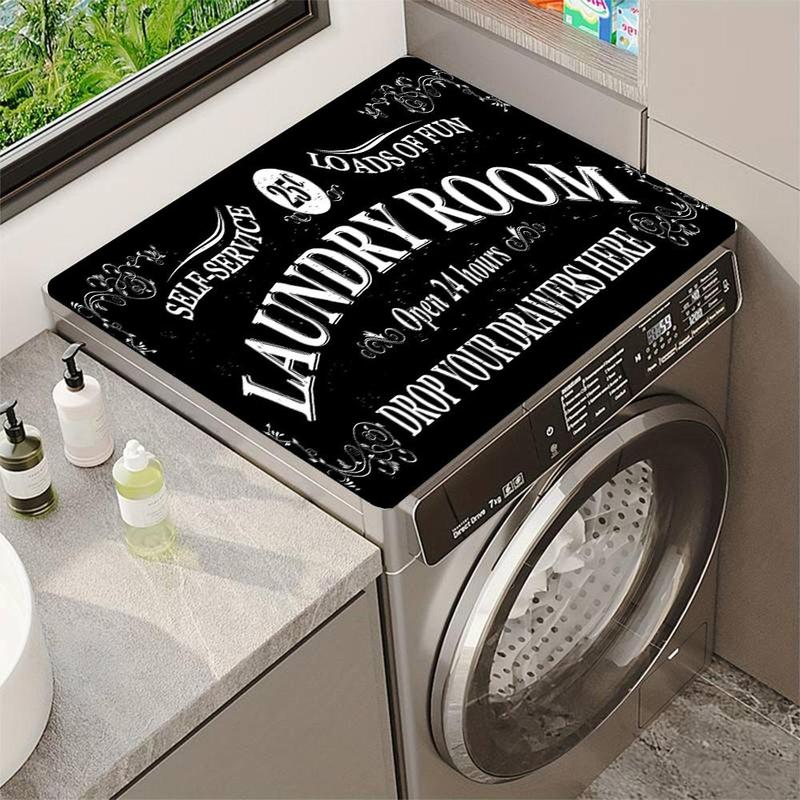 Laundry Room Letter Pattern Dustproof Cover, 1 Count Washing Machine Cover, Soft Water Absorbent Mat for Bathroom Kitchen