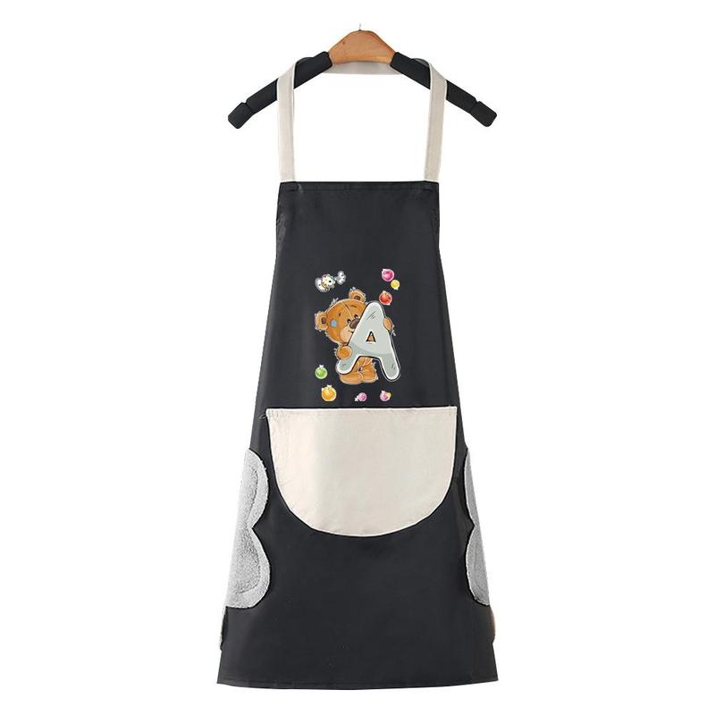 Letter & Bear Pattern Apron, 1 Count Cute Bear Pattern Apron with Pocket, Fashion Cooking Apron for Restaurant Work, Lightweight and Durable for Men and Women