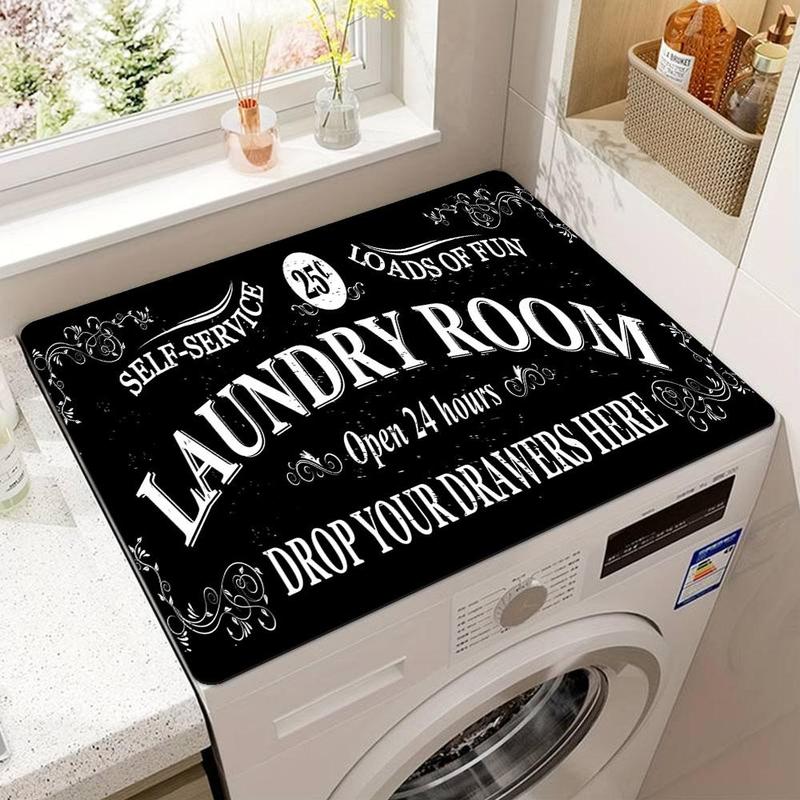 Laundry Room Letter Pattern Dustproof Cover, 1 Count Washing Machine Cover, Soft Water Absorbent Mat for Bathroom Kitchen