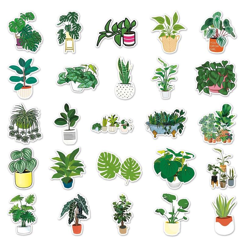 50pcs set Cartoon Plant Pattern Sticker, Self Adhesive Sticker For Water Bottles, Skateboards, Notebooks, Laptop Decoration