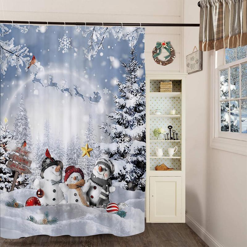 PAUSEBOLL Merry Christmas Shower Curtain Set Waterproof Fabric-72 x72, Winter Xmas Kids Snowman Theme Shower Curtain Decor, Funny Christmas Holiday Home Indoor Bathroom Decorations