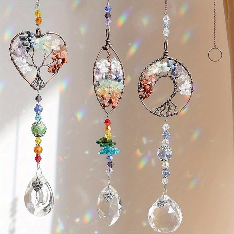 Artificial Crystal Suncatcher, Tree Of Life Design Suncatcher, Boho Style Hanging Decor for Home Garden Yard Balcony