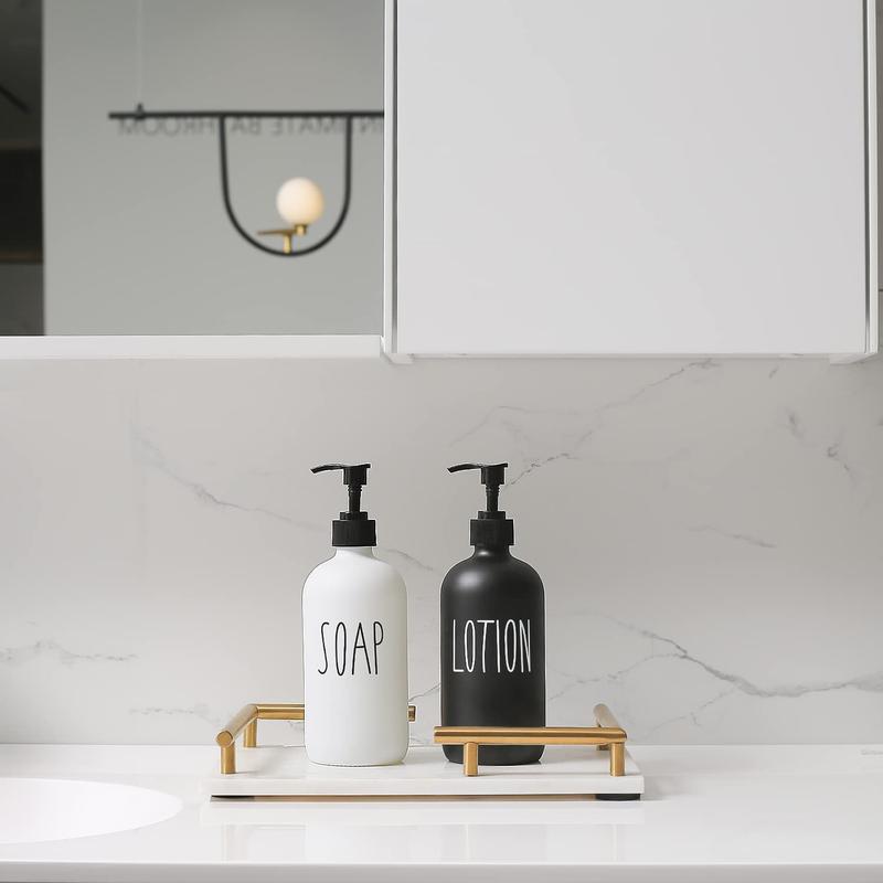 Soap Dispenser Bathroom Set, Contains Soap Dispenser and Lotion Dispenser. Glass Soap Dispenser Suitable for Farmhouse Bathroom Accessories, Black and White Bathroom Decor.