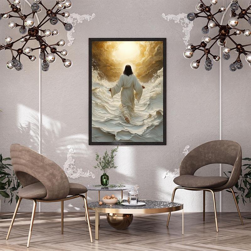 Jesus Wall Art For Christian Poster Canvas, Jesus Christ Walking On Water Print, Modern Christian Wall Art, Painting for Bedroom, Livingroom