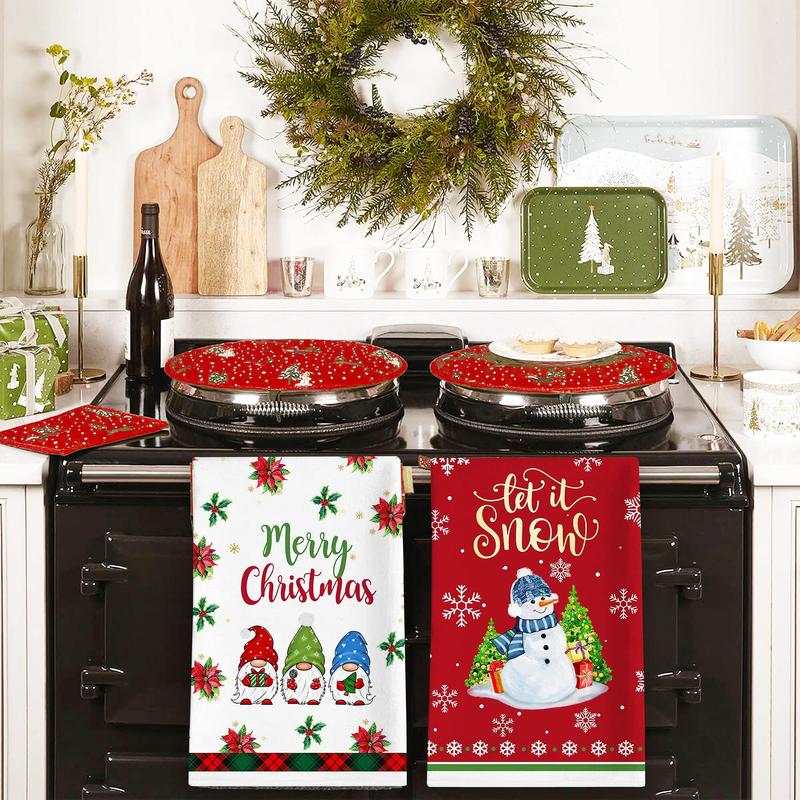 Christmas Kitchen Towels, Merry Christmas Towels Set of 2, Snowman Gnomes Red Black Buffalo Plaid Hand Dish Tea Towels for Bathroom Holiday Housewarming Gifts Decorations for Home (18x28 Inches),Christmas Gift