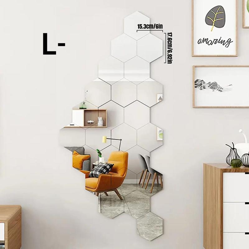 Room Decor Hexagon Mirror Wall Tiles Sticker, 12pcs Modern DIY Decorative Removable Wall Art Mirror Sticker, Creative Mirror Wall Ornaments for Living Room Bedroom Decorative Accessories, Wall Decor