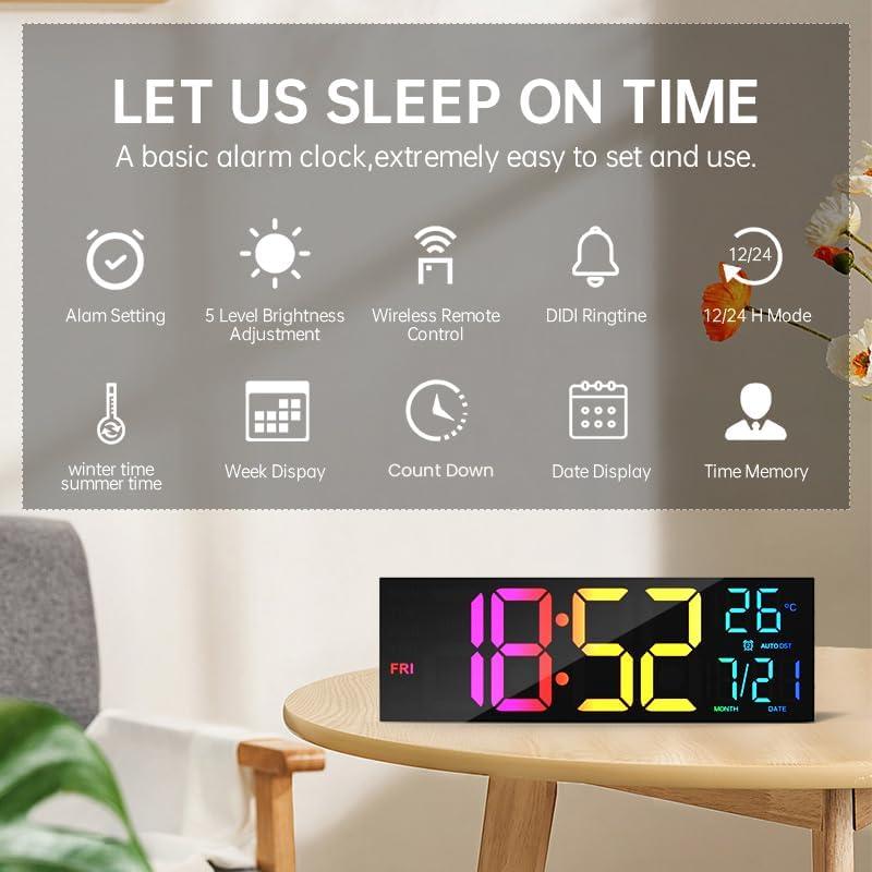 LED Wall Clock, 1 Count 24 12 Hour Digital Wall Clock with Temperature & Date Display, Home Decor for Living Room, Office, Gym