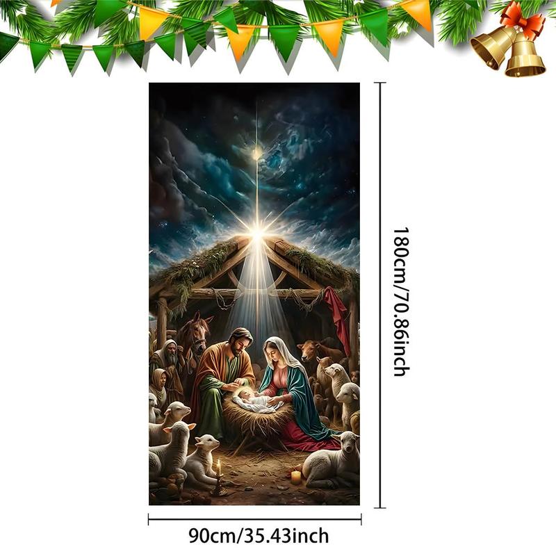 Christmas Themed Door Banner, 1 Count Jesus Birth Door Hanging Banner, Door Decoration for Home Living Room Bedroom, Festive & Party Supplies