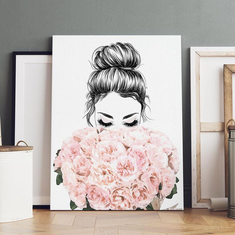 Figure & Flower Pattern Canvas Painting with Frame, 1 Count Modern Simple Wall Art Painting, Wall Art Decor for Home Living Room Bedroom Office