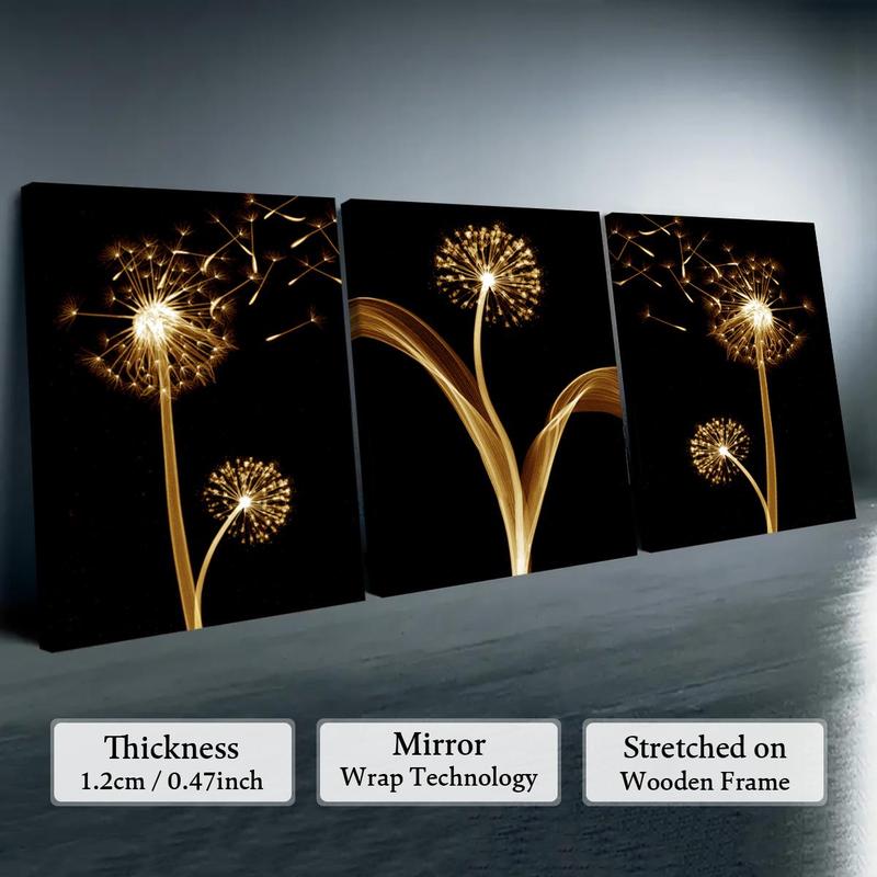 Wooden Framed Canvas Painting, 3 Counts set Modern Dandelion Pattern Wall Art, Wall Decor for Home Living Room Bedroom Office